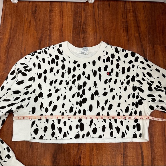 Champion Womens Cropped Sweatshirt Crew Logo Cow Print Reverse Weave Size Large - Picture 7 of 8